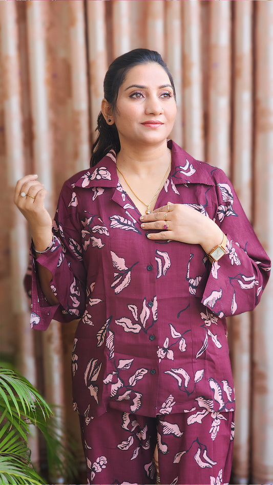 Women Tulip Pink Printed Shirt & Pant Co-ord Set – Soft Everyday Casual (S–5XL)