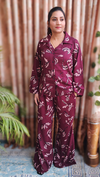 Women Tulip Pink Printed Shirt & Pant Co-ord Set – Soft Everyday Casual (S–5XL)
