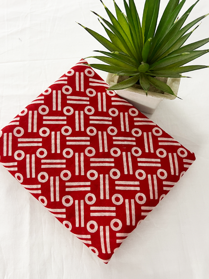 Cotton Red Handblock Saree – Vibrant Artisanal Heritage Elegance (One Size)