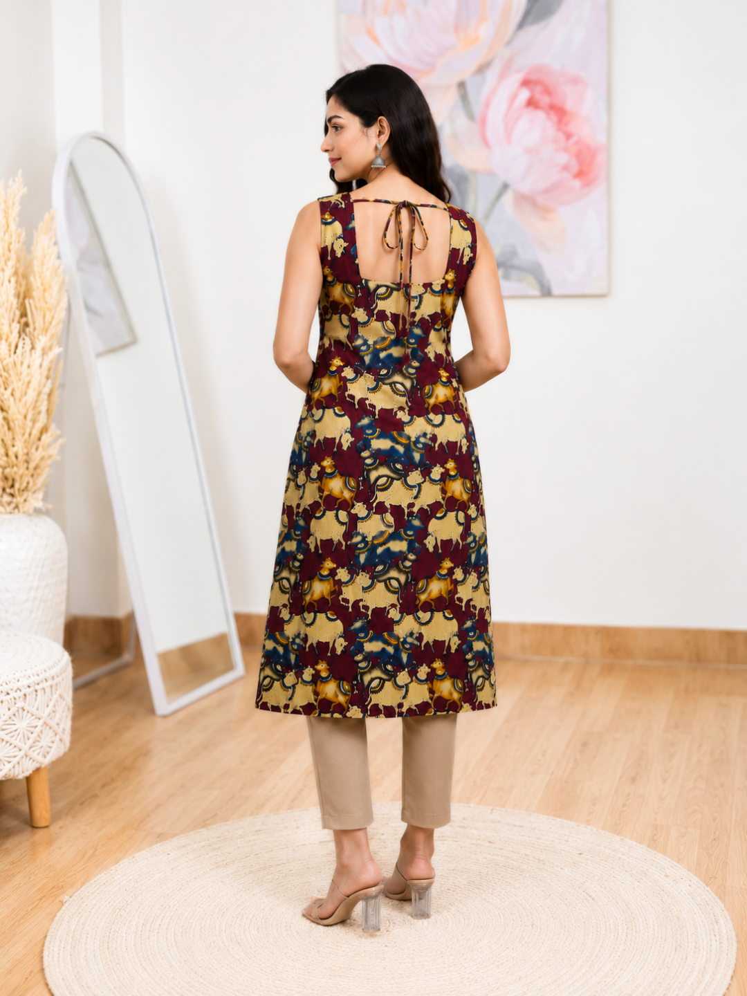 Cotton Maroon Ethnic Cow Print Kurti – Playful Artistic Boho Charm (Only Kurti) (S–5XL)