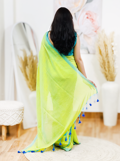 Cotton Solid Saree with Contrast Border – Timeless Elegant Ethnic Drape