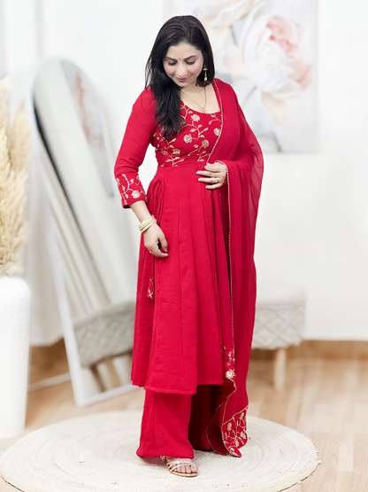 Georgette Red Rangoli Royal Suit – Festive Opulent Ethnic Majesty (S–5XL)