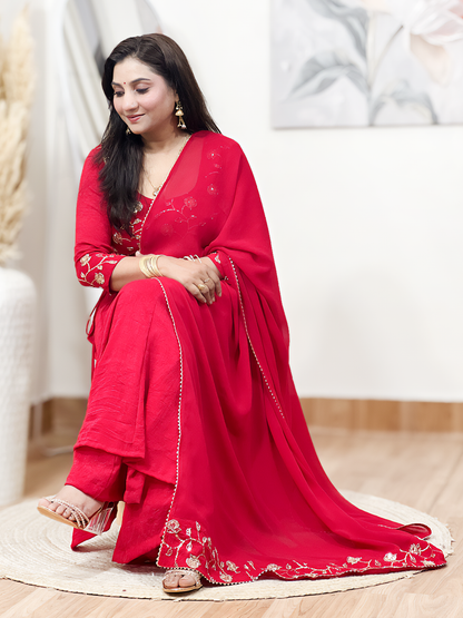Georgette Red Rangoli Royal Suit – Festive Opulent Ethnic Majesty (S–5XL)