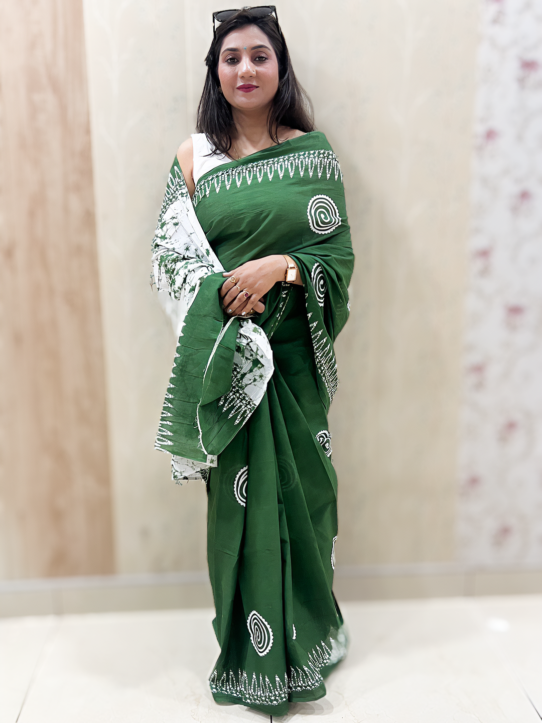 Cotton Batik Print Saree – Artisanal Tropical Elegance (One Size)