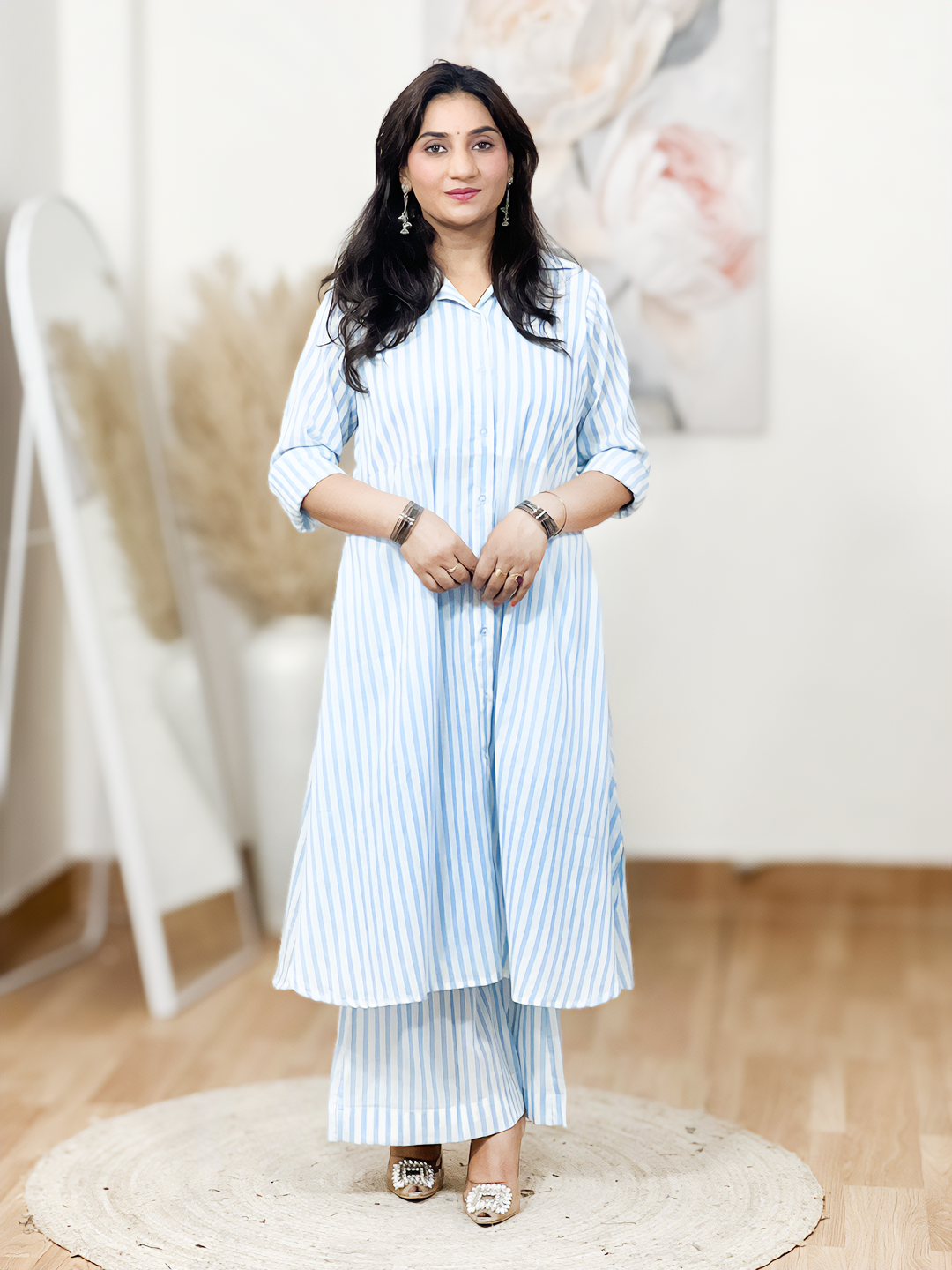 Cotton Collared Striped Set – Modern Casual Chic Co-Ord Elegance (S–5XL)