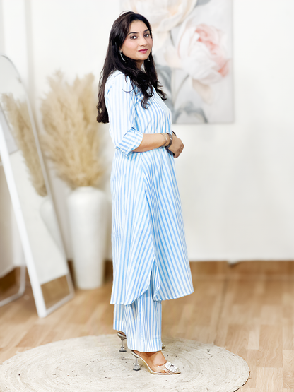 Cotton Collared Striped Set – Modern Casual Chic Co-Ord Elegance (S–5XL)