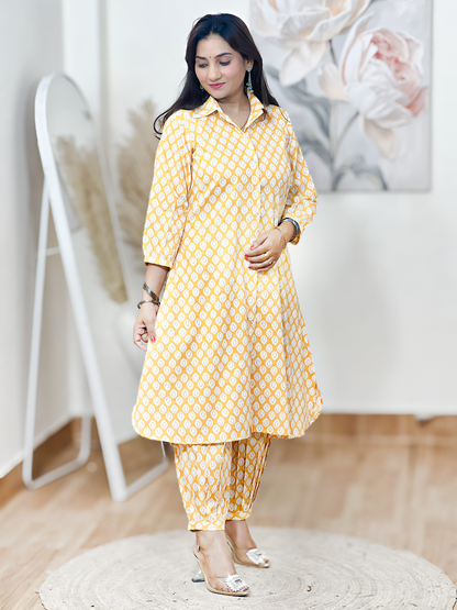 Cotton Shirt Style Kurti with Afghani Salwar – Traditional Comfort Co-Ord Elegance (S–5XL)