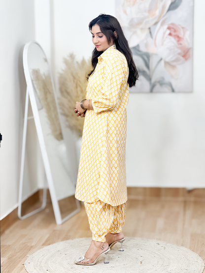 Cotton Shirt Style Kurti with Afghani Salwar – Traditional Comfort Co-Ord Elegance (S–5XL)