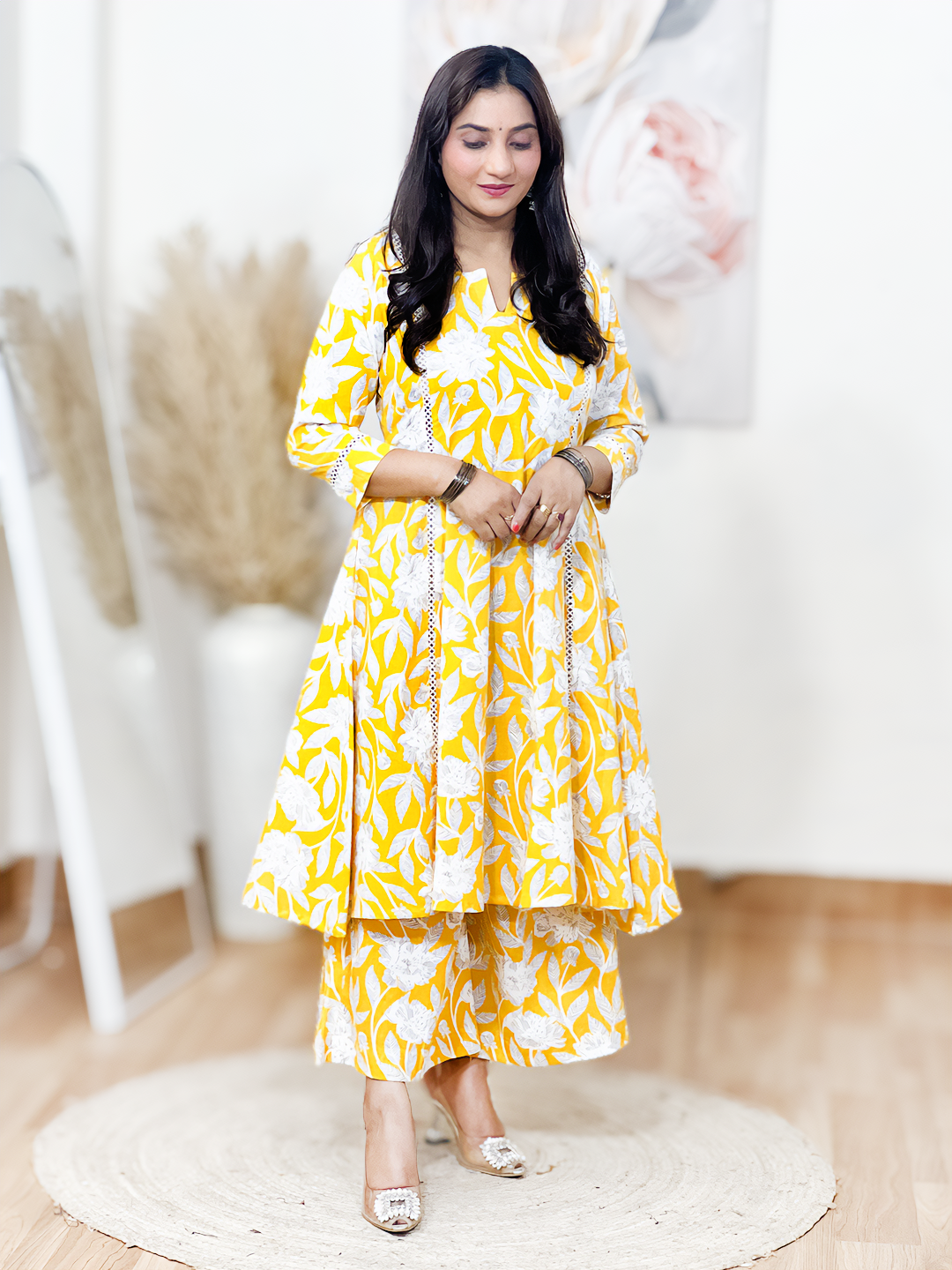 Cotton A-Line Flared Kurti with Wide-Leg Pants – Flowy Comfort Co-Ord Elegance (S–5XL)
