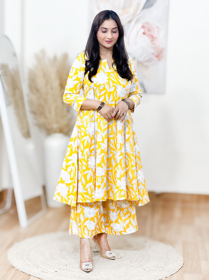 Cotton A-Line Flared Kurti with Wide-Leg Pants – Flowy Comfort Co-Ord Elegance (S–5XL)