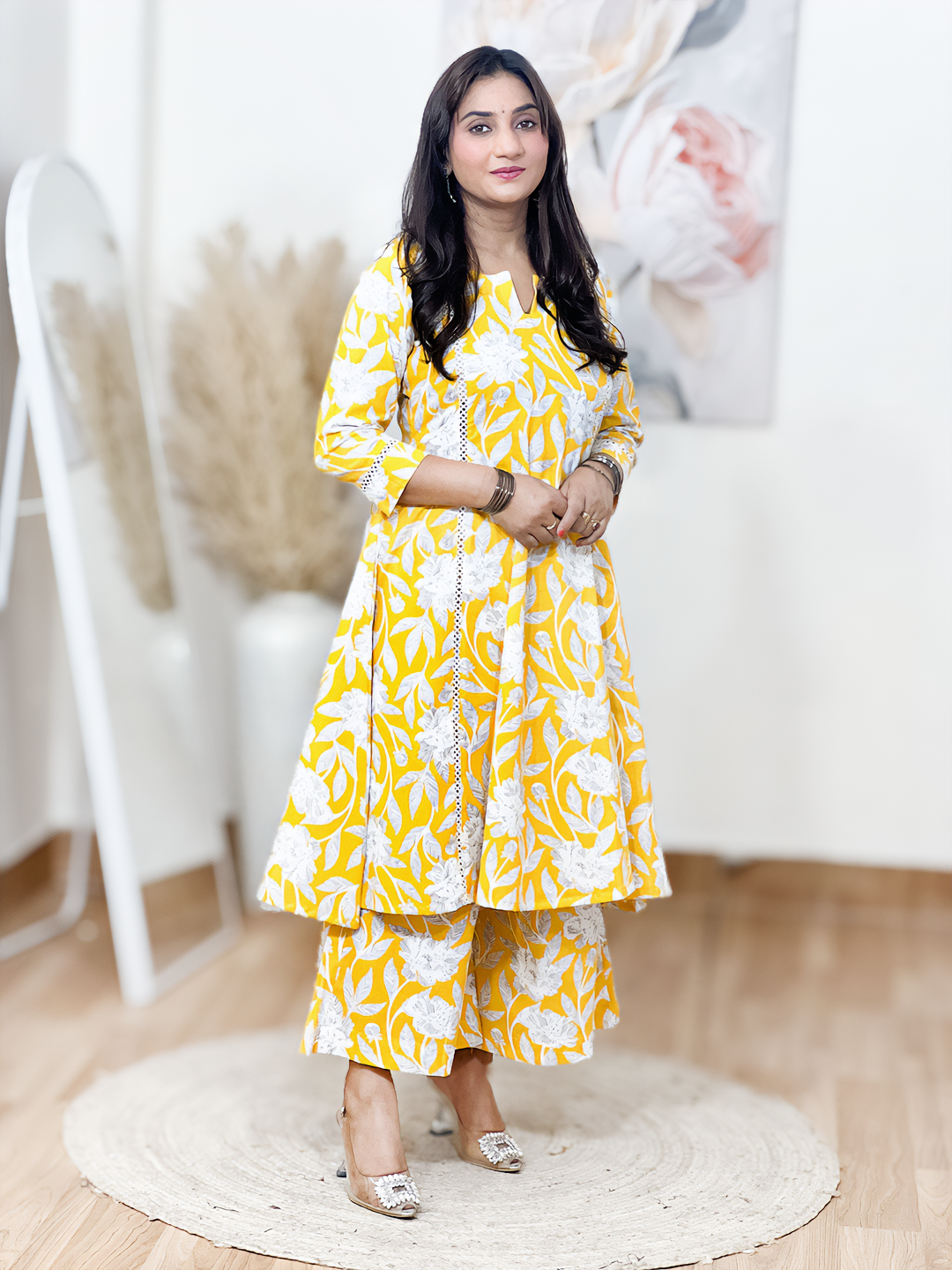 Cotton A-Line Flared Kurti with Wide-Leg Pants – Flowy Comfort Co-Ord Elegance (S–5XL)