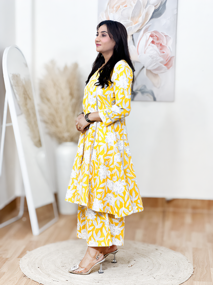 Cotton A-Line Flared Kurti with Wide-Leg Pants – Flowy Comfort Co-Ord Elegance (S–5XL)