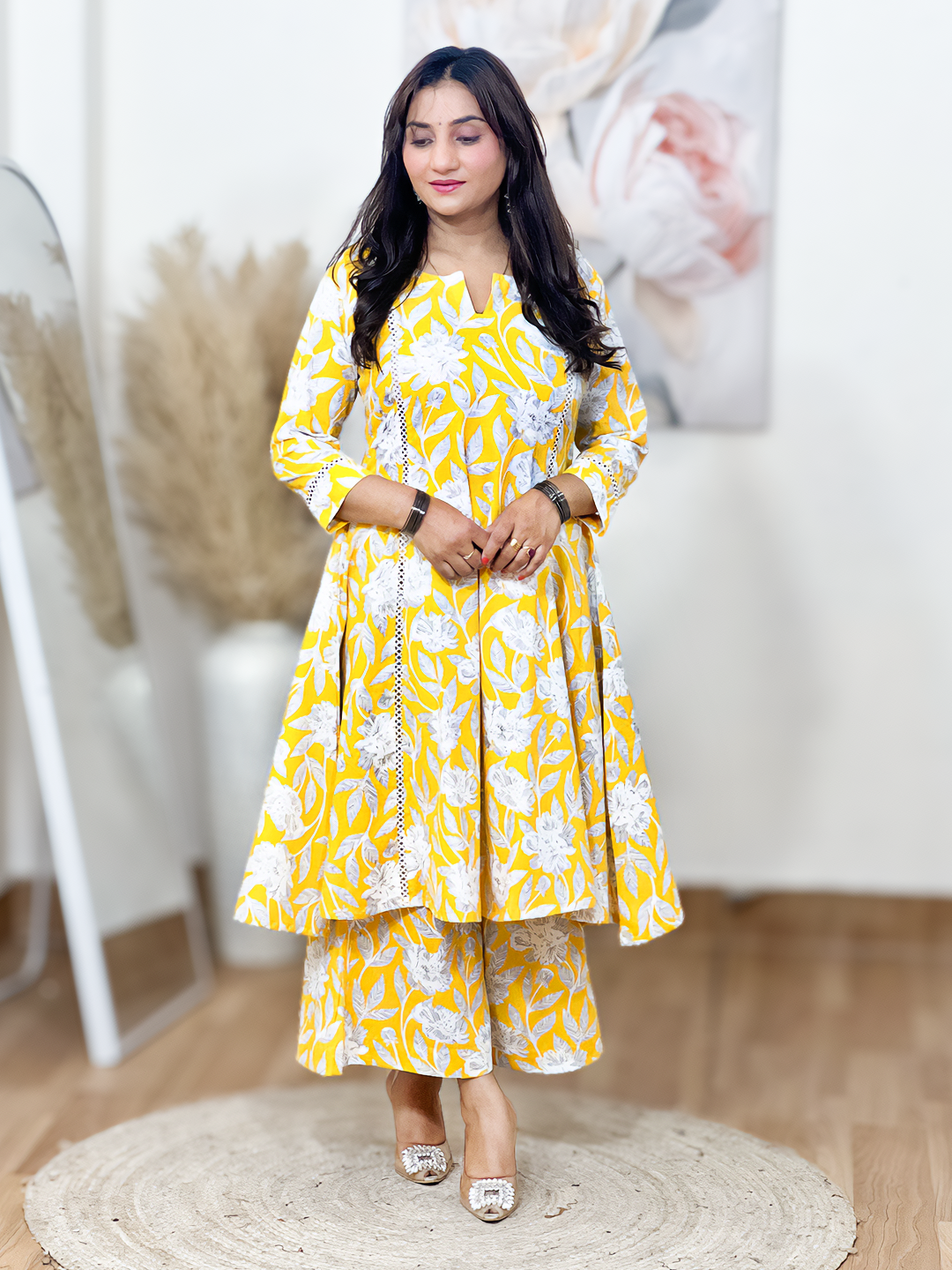 Cotton A-Line Flared Kurti with Wide-Leg Pants – Flowy Comfort Co-Ord Elegance (S–5XL)