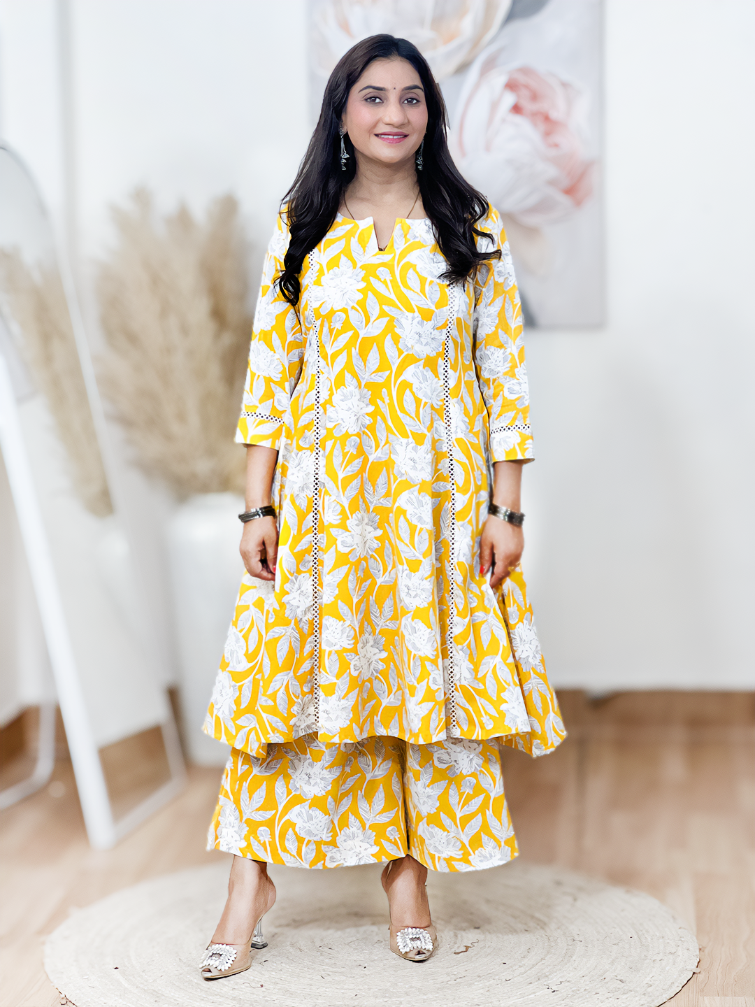 Cotton A-Line Flared Kurti with Wide-Leg Pants – Flowy Comfort Co-Ord Elegance (S–5XL)