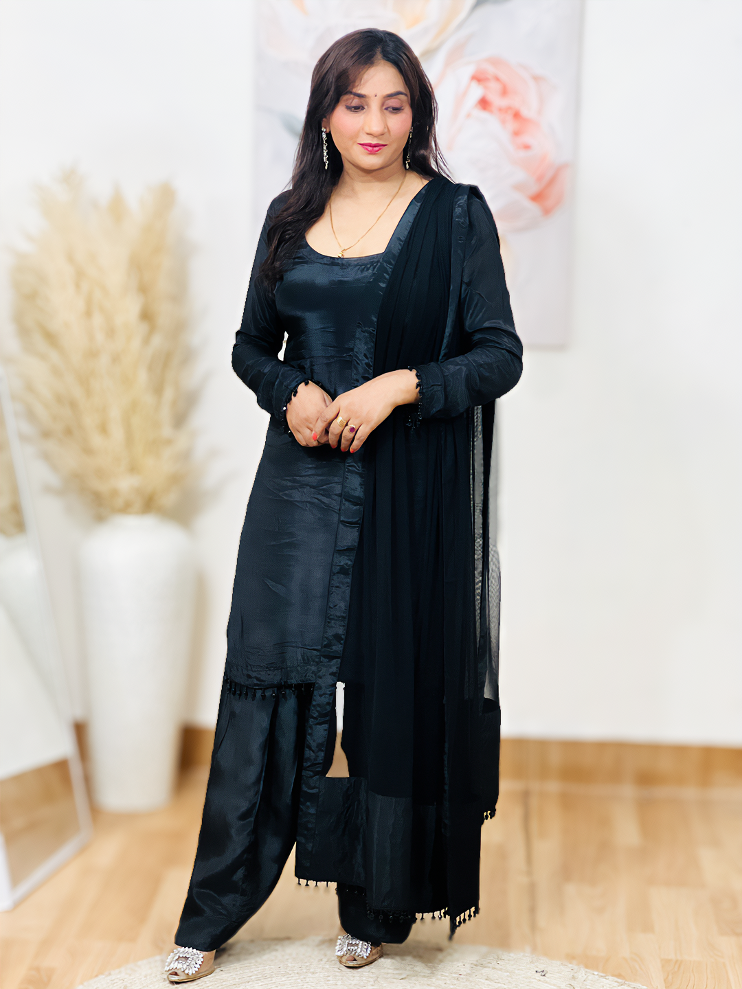 Crepe Classic Black Ethnic Salwar Set – Timeless Sophisticated Elegance (S–5XL)
