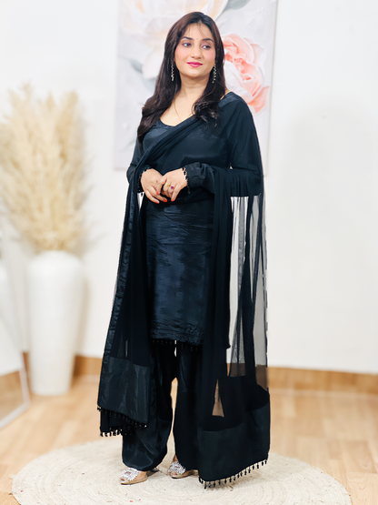 Crepe Classic Black Ethnic Salwar Set – Timeless Sophisticated Elegance (S–5XL)