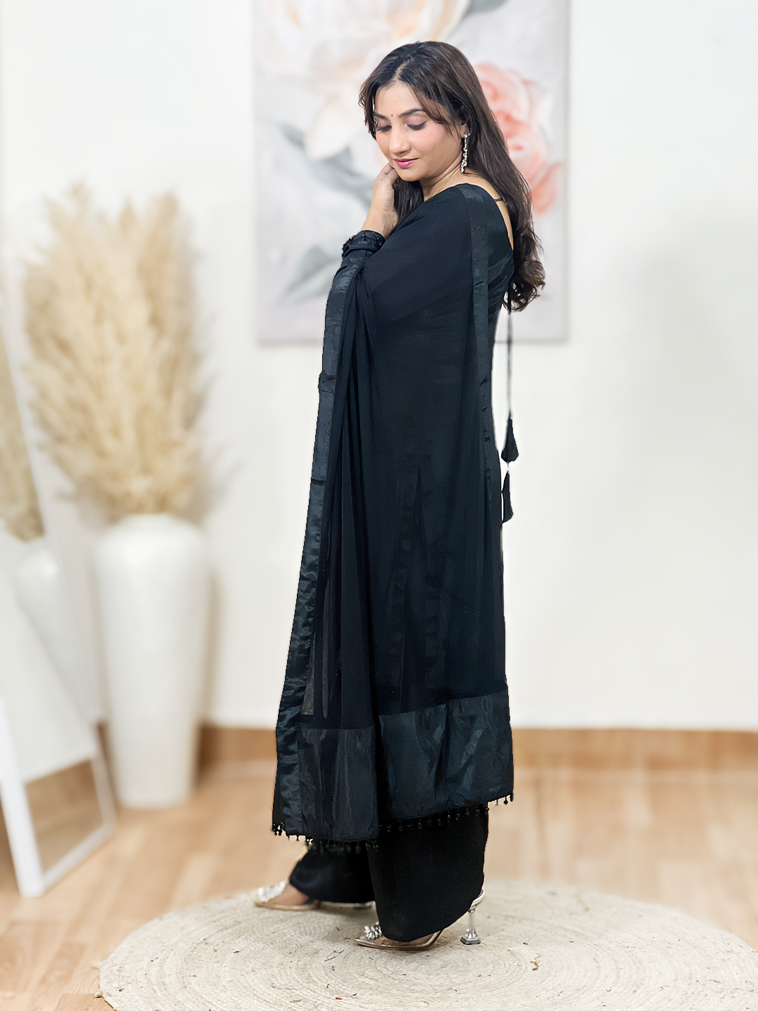 Crepe Classic Black Ethnic Salwar Set – Timeless Sophisticated Elegance (S–5XL)