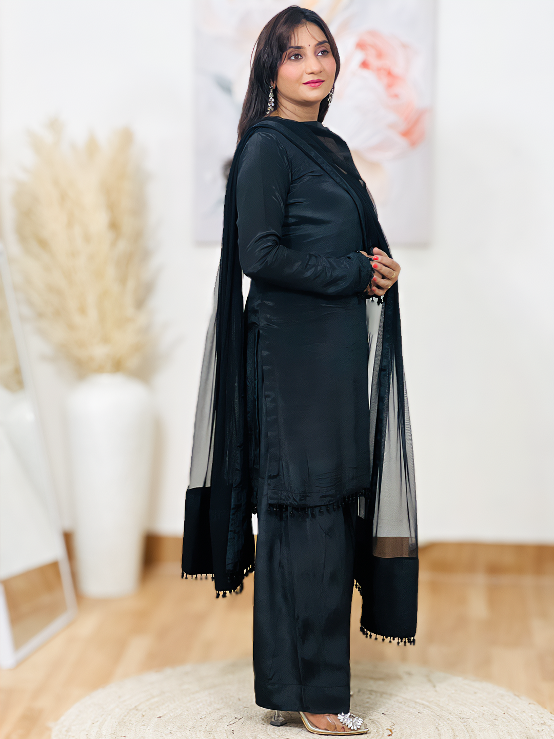 Crepe Classic Black Ethnic Salwar Set – Timeless Sophisticated Elegance (S–5XL)