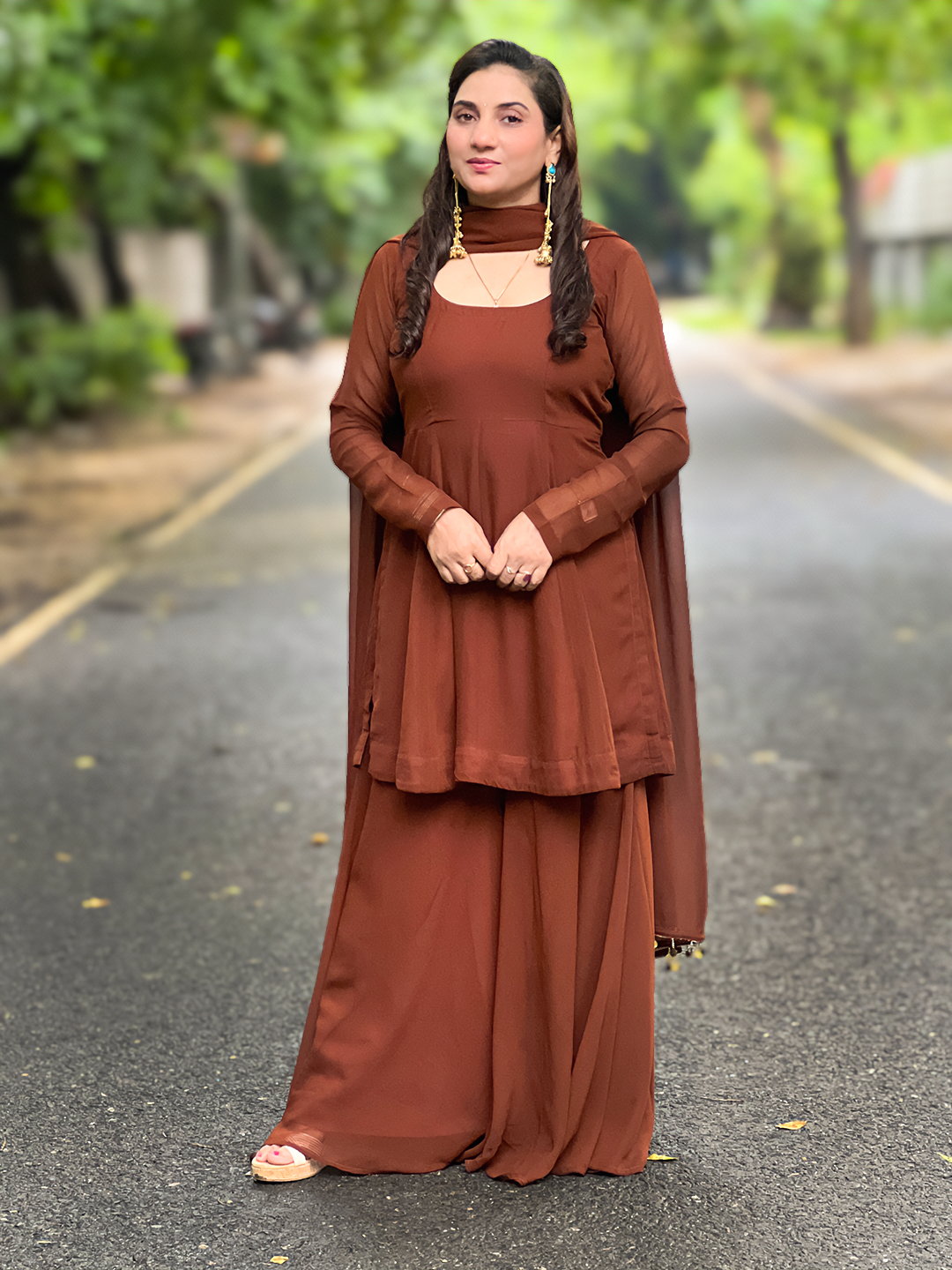 Georgette Rust Brown Suit Set – Festive Elegance with Warm Charm(S–5XL)