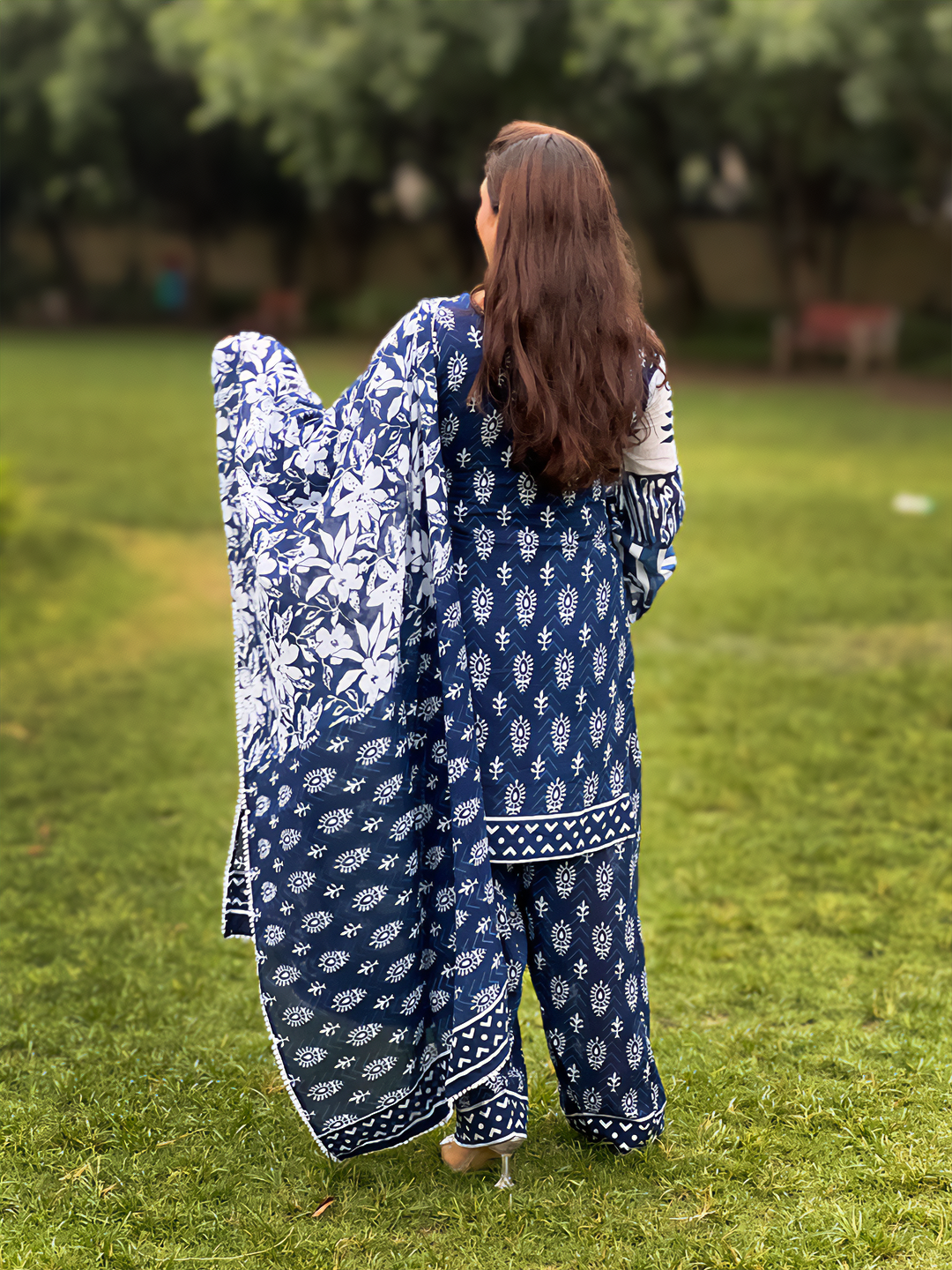 Indigo Print pure cotton suit set – Timeless Ethnic Elegance(S–5XL)