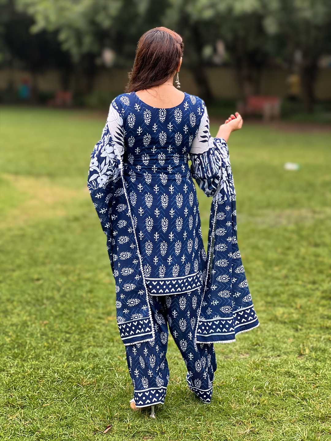 Indigo Print pure cotton suit set – Timeless Ethnic Elegance(S–5XL)