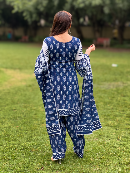 Indigo Print pure cotton suit set – Timeless Ethnic Elegance(S–5XL)