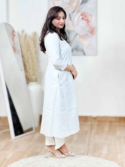 Grey Angrakha Kurta Palazzo Set – Linen Cotton Elegance