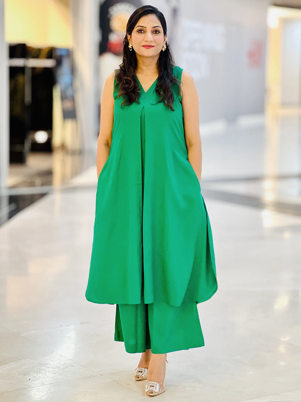 Rayon Cotton Emerald Apple Cut Palazzo Set – Flowy Festive Ethnic (S–5XL)