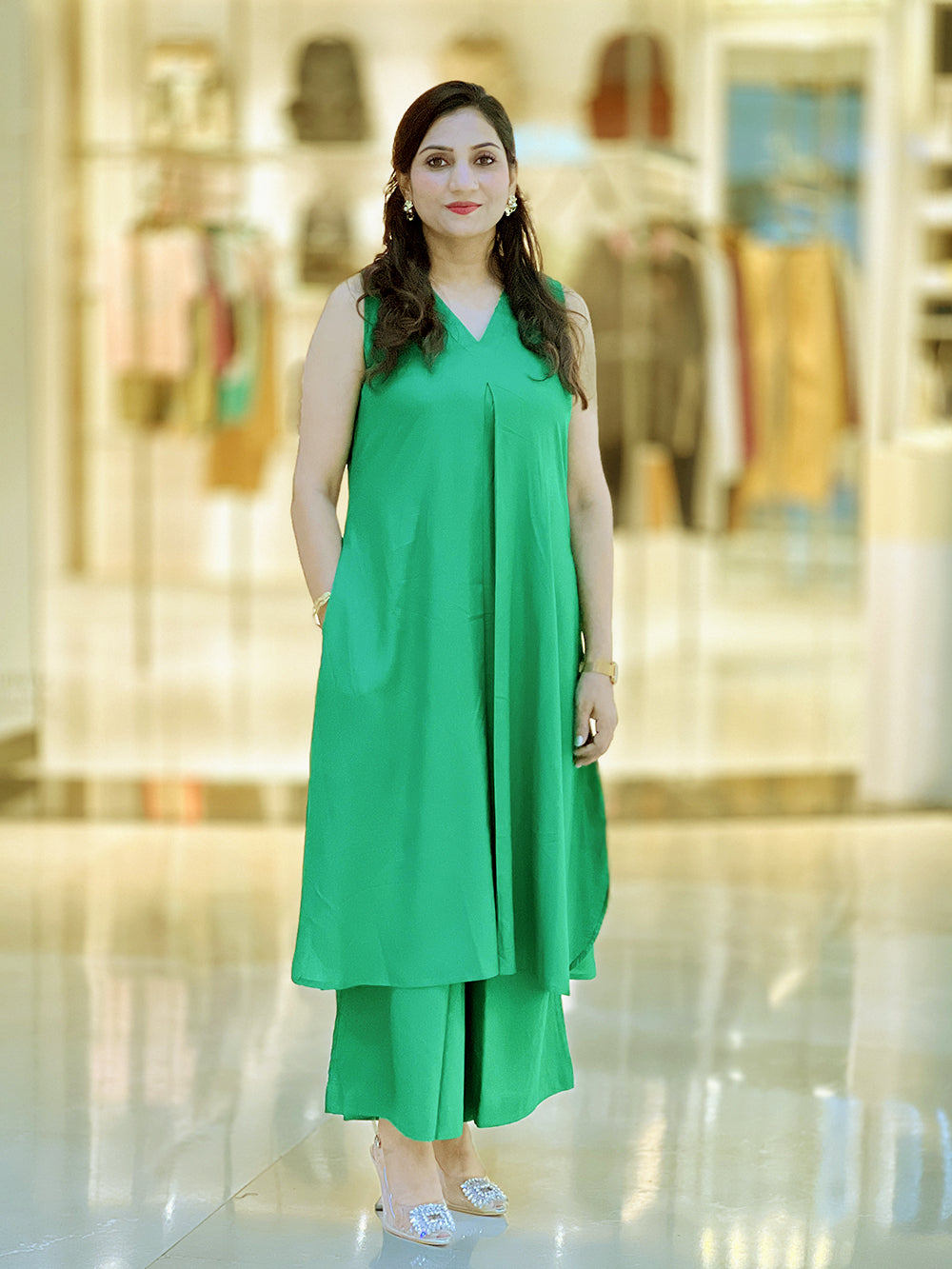 Rayon Cotton Emerald Apple Cut Palazzo Set – Flowy Festive Ethnic (S–5XL)