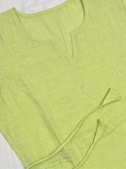 Cotton Pastel Green Drawstring Kurti – Relaxed Everyday Bohemian Ethnic  (Only Kurti) (S–5XL)