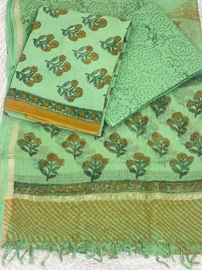 Cotton Mehandi Bloom Hand-Block Unstitched Suit Material – Festive Floral Artisanal Ethnic