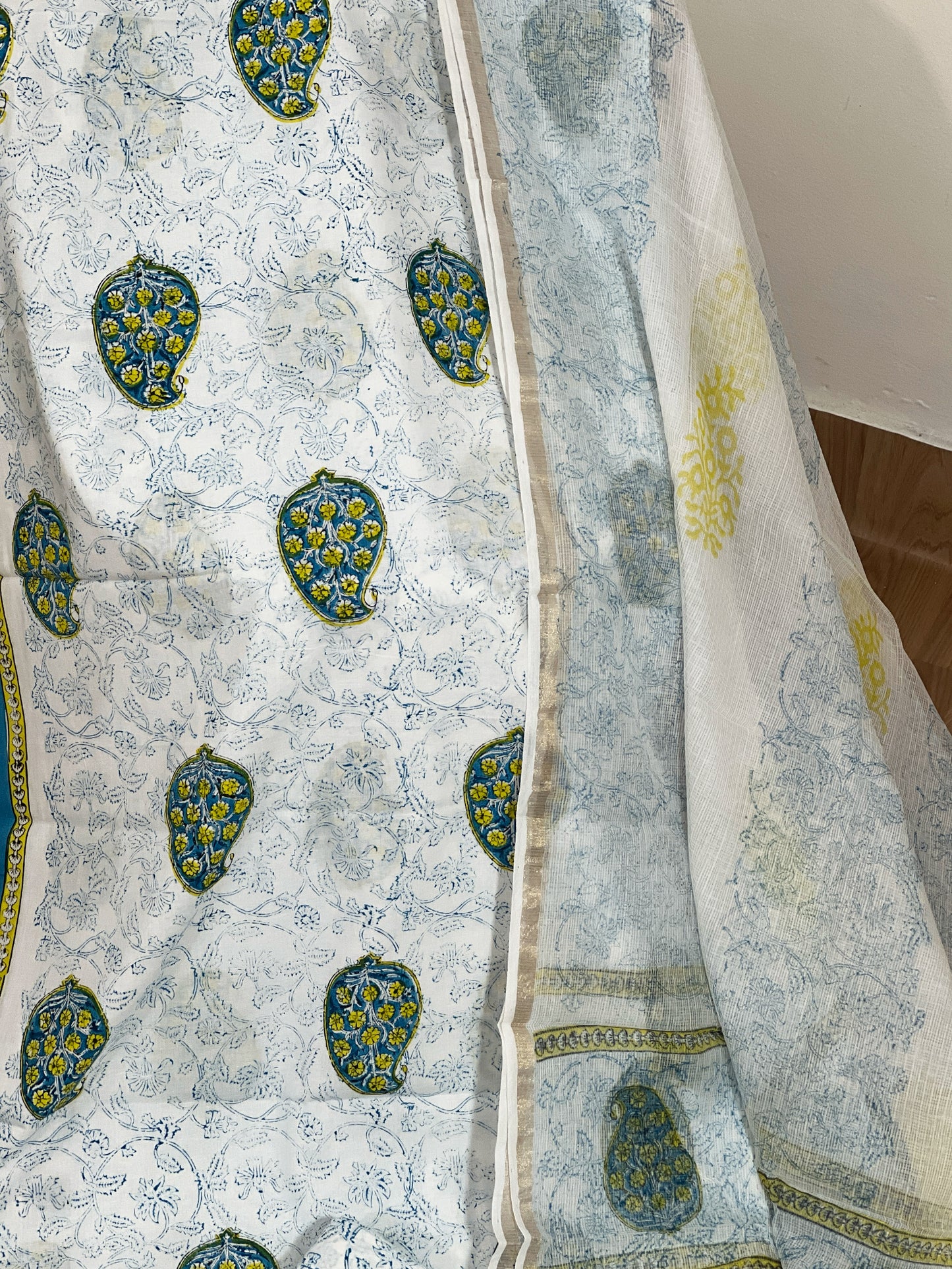 Cotton Pearl White Hand-Block Unstitched Suit Material – Timeless Artisanal Ethnic Purity