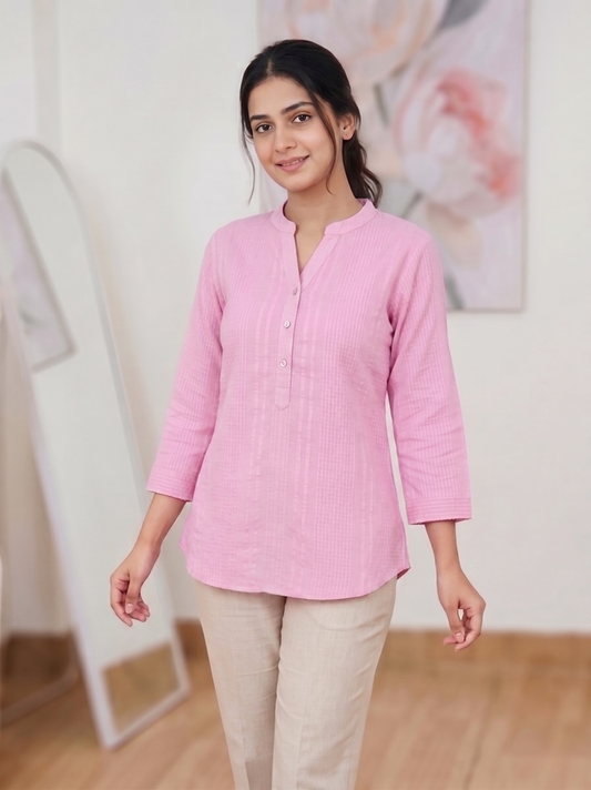 Cotton Graceful Pink Textured Kurti – Elegant Everyday Ethnic Softness  (Only Kurti) (S–5XL)
