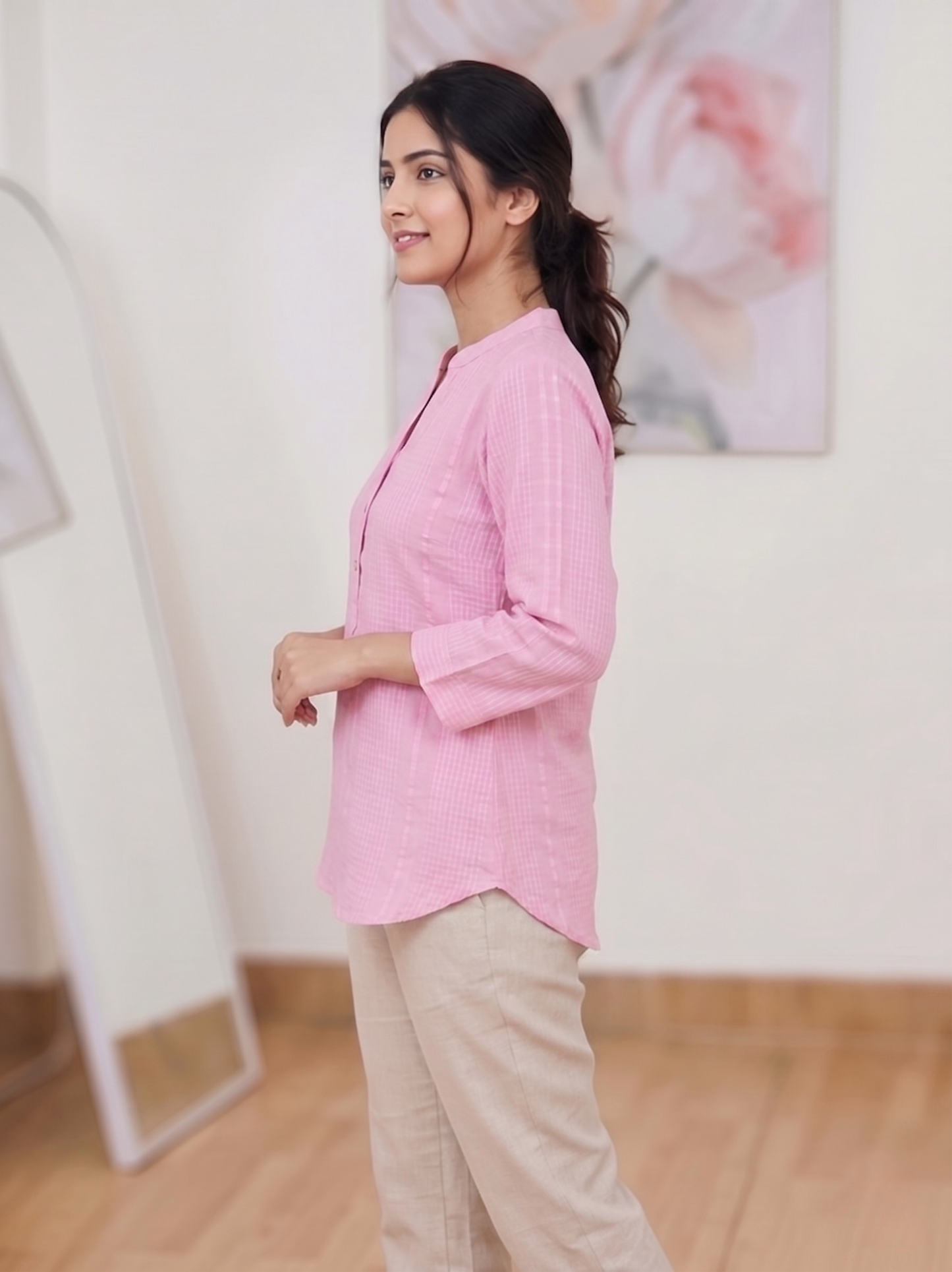 Cotton Graceful Pink Textured Kurti – Elegant Everyday Ethnic Softness  (Only Kurti) (S–5XL)