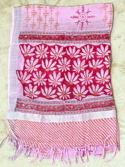 Cotton Pink Petal Hand-Block Unstitched Suit – Artisanal Floral Ethnic Versatility