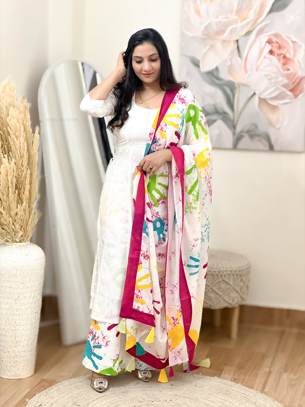 Rang Barse Holi Special Cotton A-Line Anarkali Kurta With Palazzo Pant & Dupatta – Festive Color Splash (S–5XL)