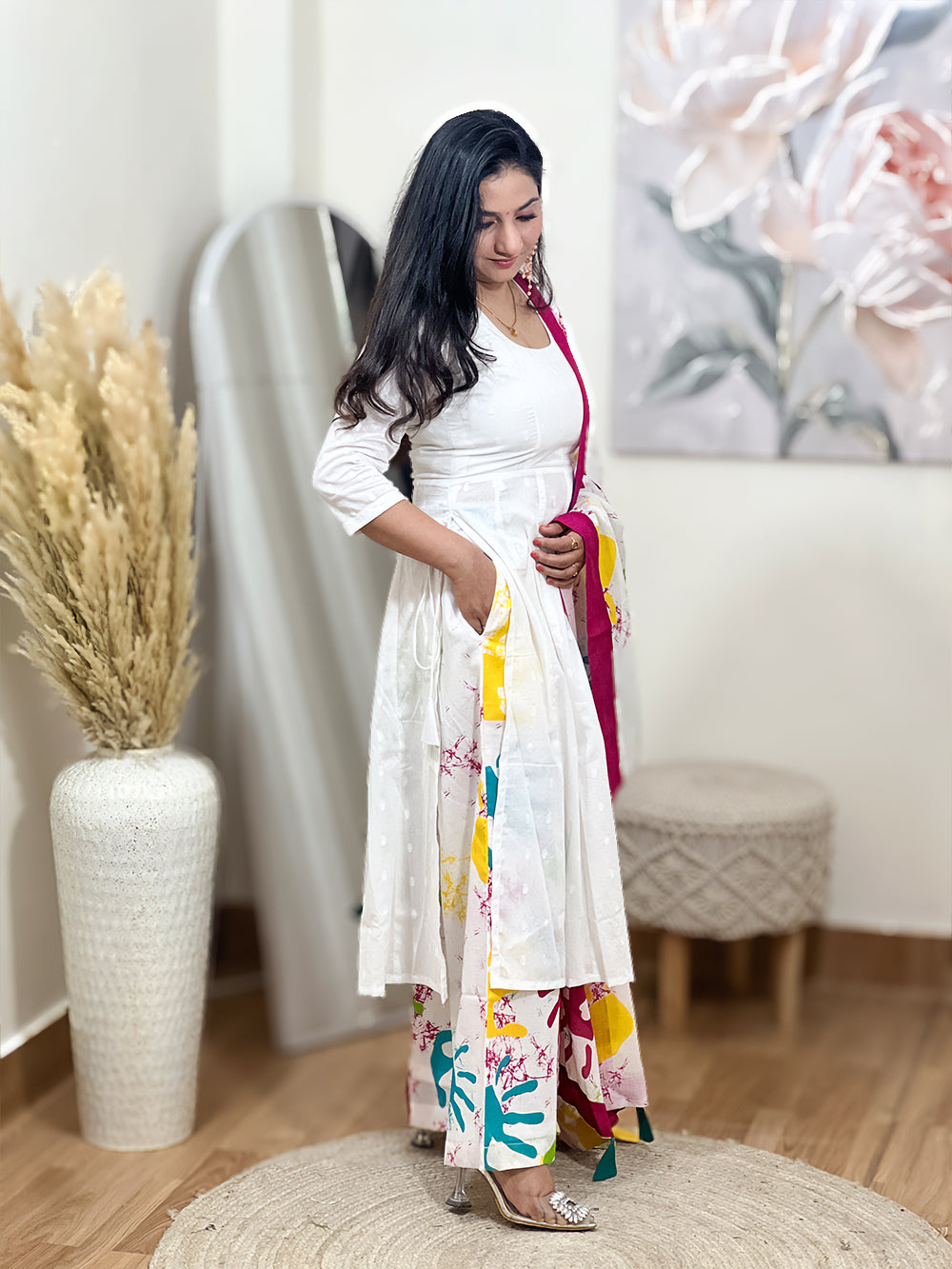 Rang Barse Holi Special Cotton A-Line Anarkali Kurta With Palazzo Pant & Dupatta – Festive Color Splash (S–5XL)