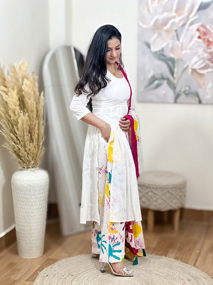 Rang Barse Holi Special Cotton A-Line Anarkali Kurta With Palazzo Pant & Dupatta – Festive Color Splash (S–5XL)