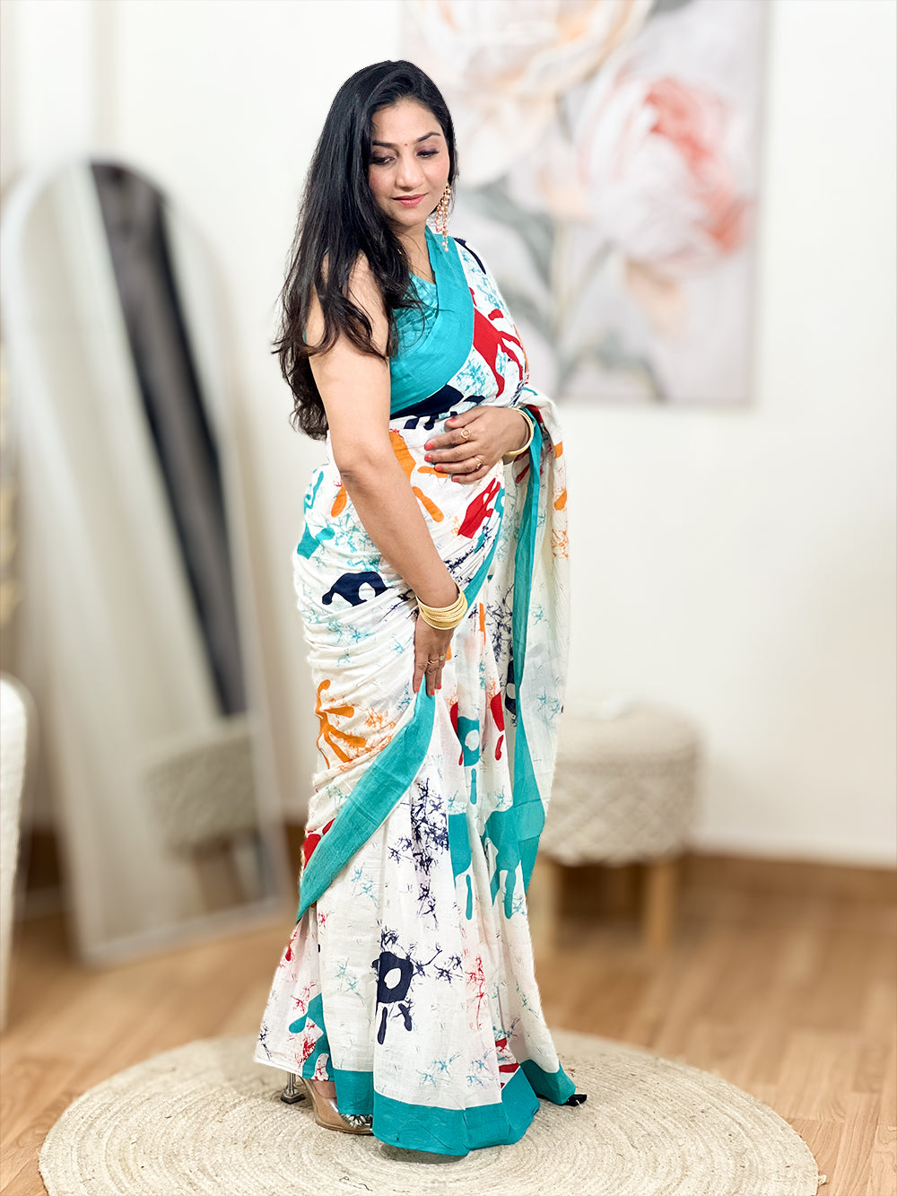 Mal Cotton Rang Barse Holi Special Colorful Saree – Holi Festive Hand-Print Ethnic