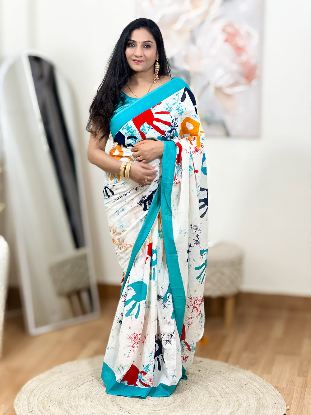 Mal Cotton Rang Barse Holi Special Colorful Saree – Holi Festive Hand-Print Ethnic