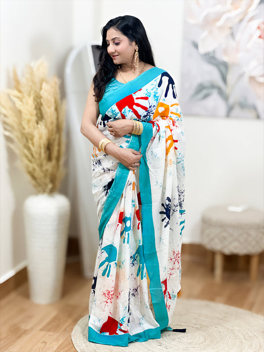 Shubhami Mal Cotton Rang Barse Holi Special Colorful Saree – Holi Festive Hand-Print Ethnic