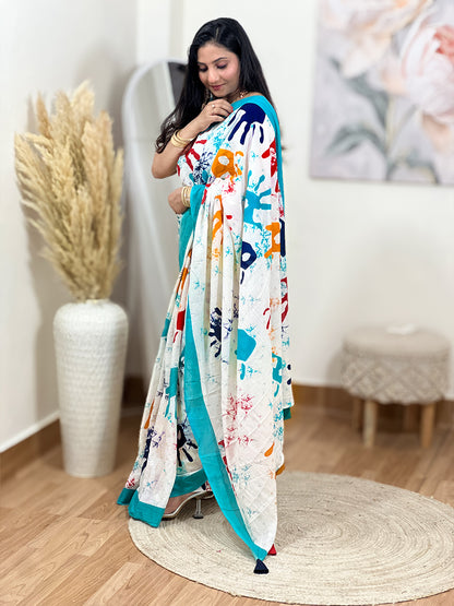 Mal Cotton Rang Barse Holi Special Colorful Saree – Holi Festive Hand-Print Ethnic