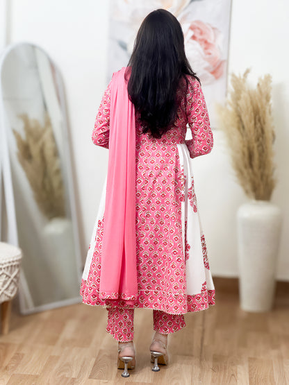 Cotton Anarkali Kurta with Pants & Dupatta – Flowing Festive Ethnic Ensemble (S–5XL)