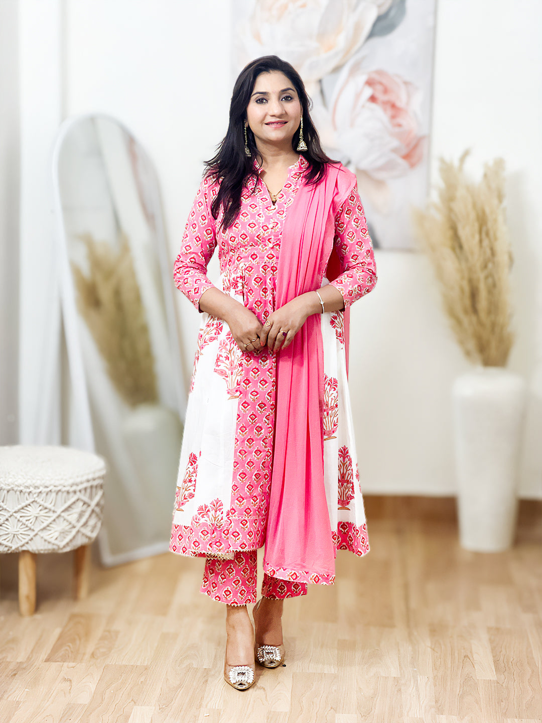 Cotton Anarkali Kurta with Pants & Dupatta – Flowing Festive Ethnic Ensemble (S–5XL)