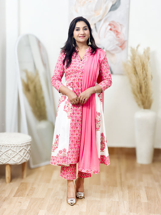 Cotton Anarkali Kurta with Pants & Dupatta – Flowing Festive Ethnic Ensemble (S–5XL)
