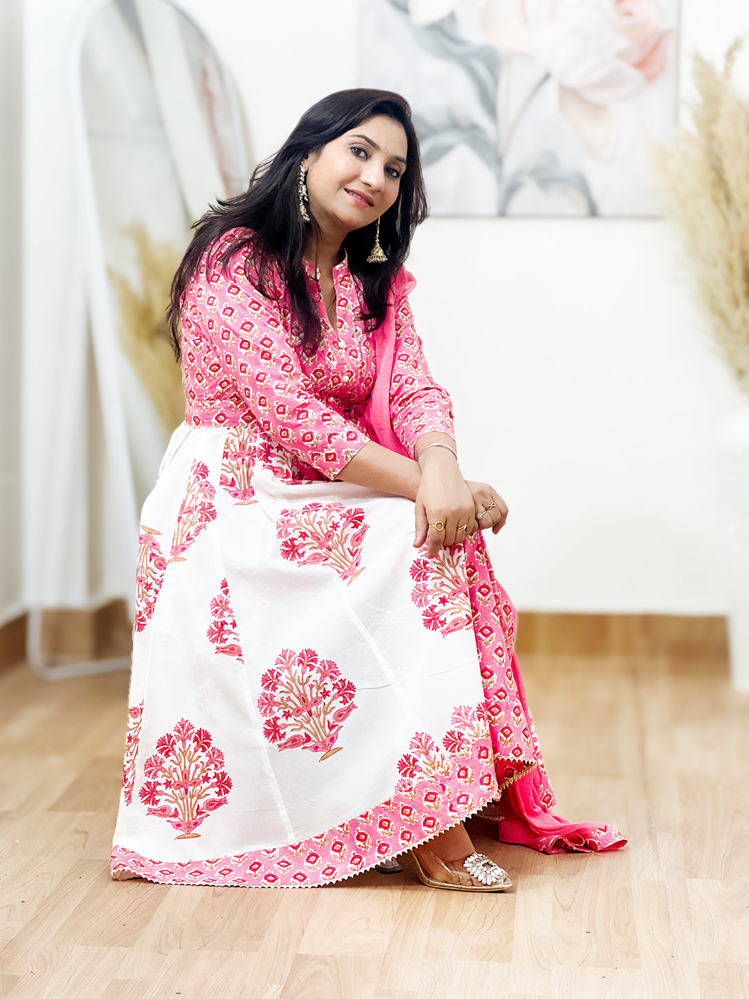 Cotton Anarkali Kurta with Pants & Dupatta – Flowing Festive Ethnic Ensemble (S–5XL)