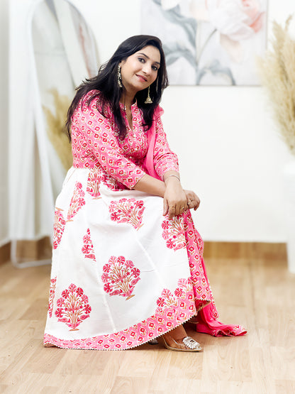Cotton Anarkali Kurta with Pants & Dupatta – Flowing Festive Ethnic Ensemble (S–5XL)