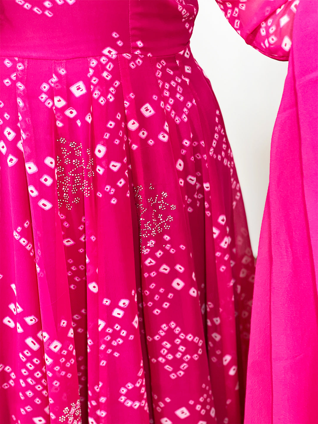 Rani Pink Bandhani Printed Anarkali Set – Vibrant Traditional Festive Ethnic (S–5XL)