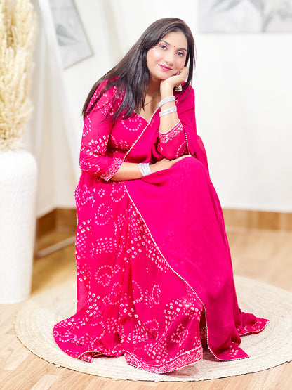 Rani Pink Bandhani Printed Anarkali Set – Vibrant Traditional Festive Ethnic (S–5XL)