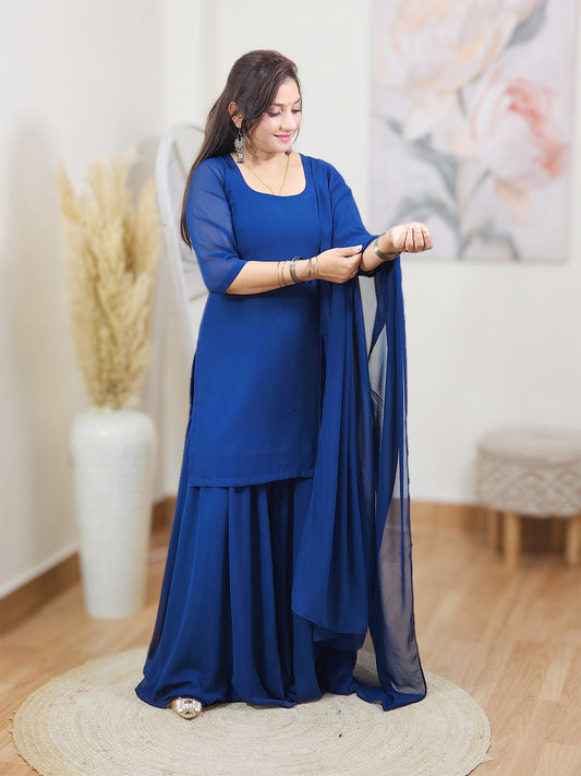 Peacock Blue Sharara Set – Regal Flared Festive Ethnic (S–5XL)